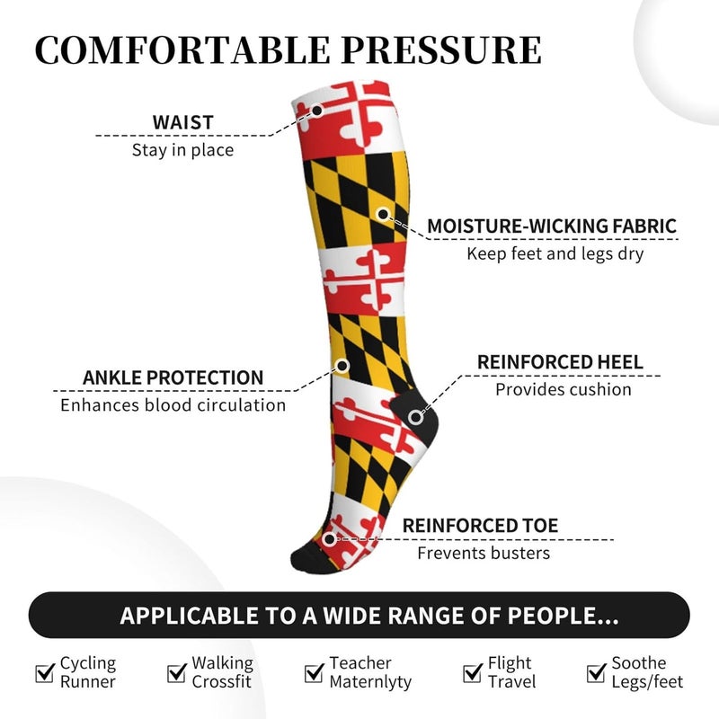 ACDRUING States Usa Maryland-Flag Socks For Women & Men Support Circulation For Nurse, Travel, Flight - Image 3